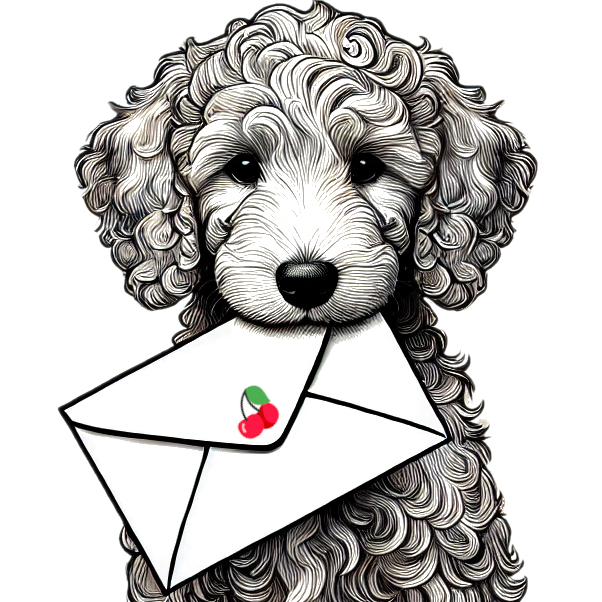 Puppy holding an envelope.
